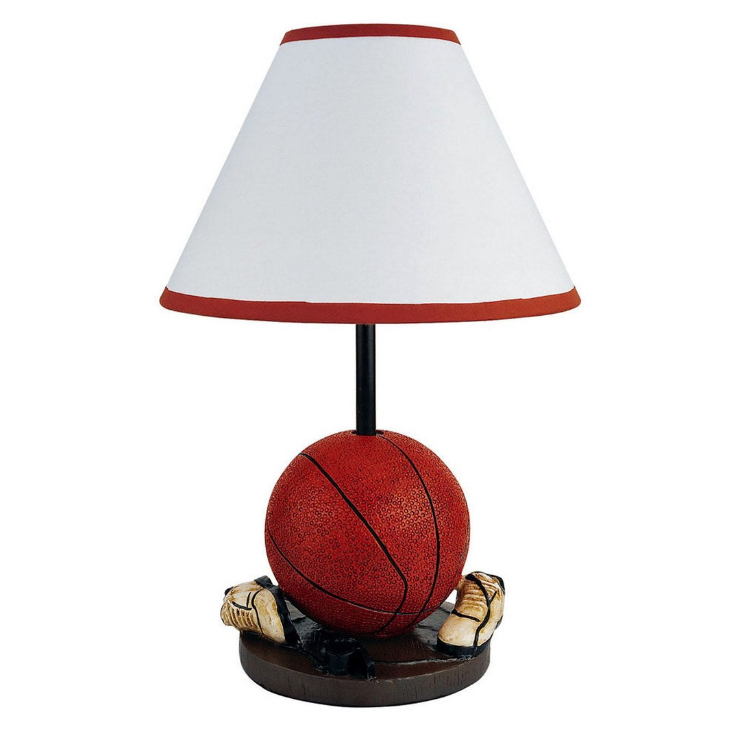 15' Tall Polyresin Accent Table Lamp, Basketball Shaped, Cone Linen Shade