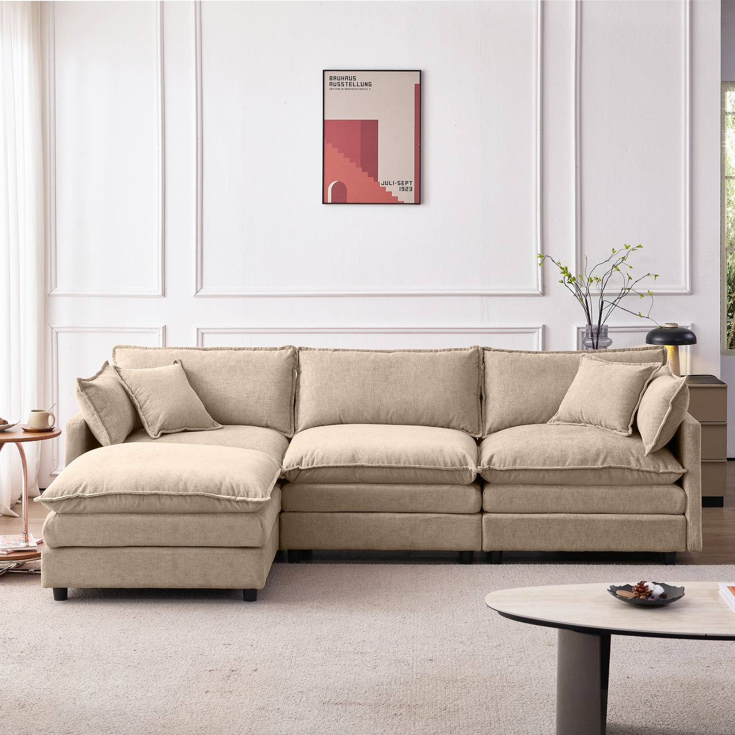 105' Modular Sectional Couch,Upholstered Soft Chenille Fabric Sofa,3 Seater with Ottoman L Shape Sofa Coffee - detail view 3