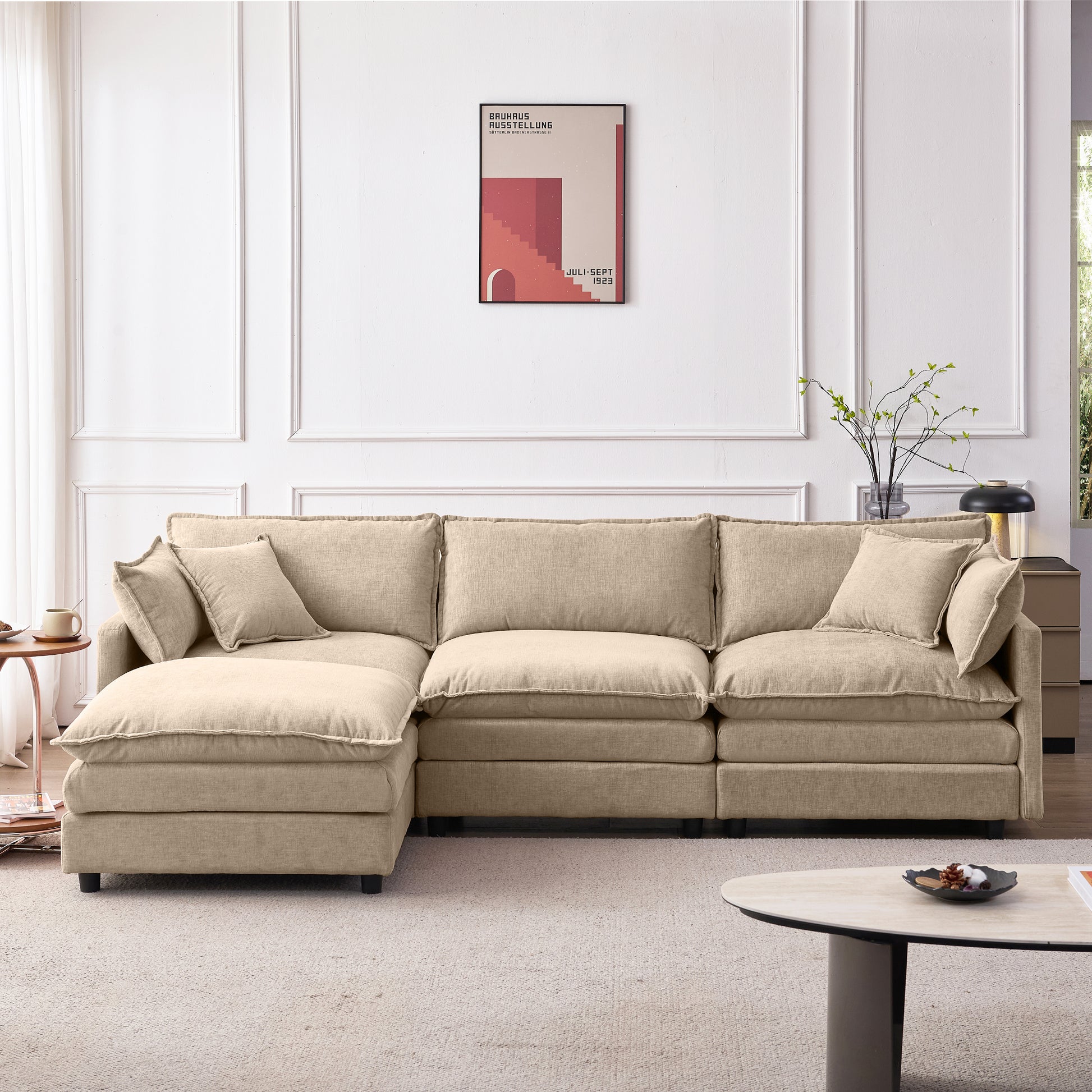 105' Modular Sectional Couch,Upholstered Soft Chenille Fabric Sofa,3 Seater with Ottoman L Shape Sofa Coffee - detail view 3
