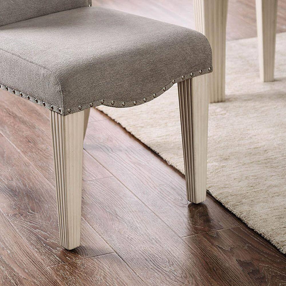 Martin Transitional Camel Back Side Chairs Set of 2 , Antique White & Gray