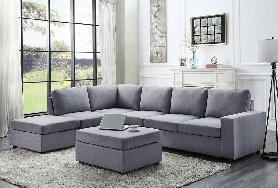 Cassia 120' Light Gray Linen 7 Seat Reversible Modular Sectional Sofa with Ottoman - primary color shot