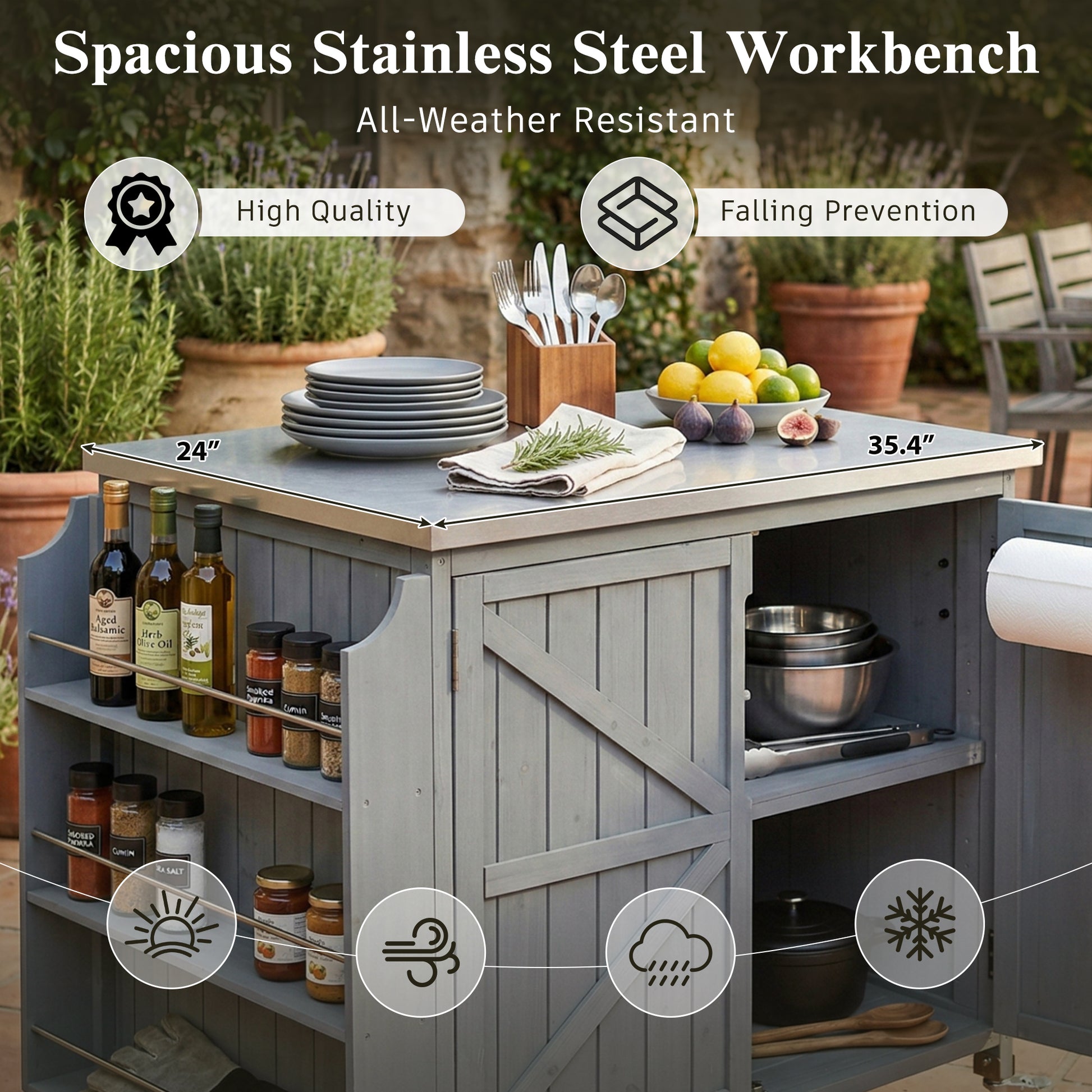 K&k 42.1' Outdoor Kitchen Island with Side Shelf - Grey & Blue - detail view 5