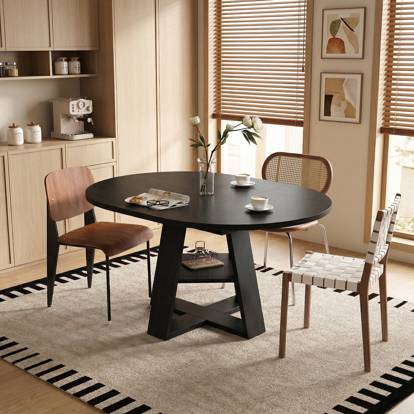 43" -59" Extendable Round Dining Table for 4-8 - Black - primary color shot