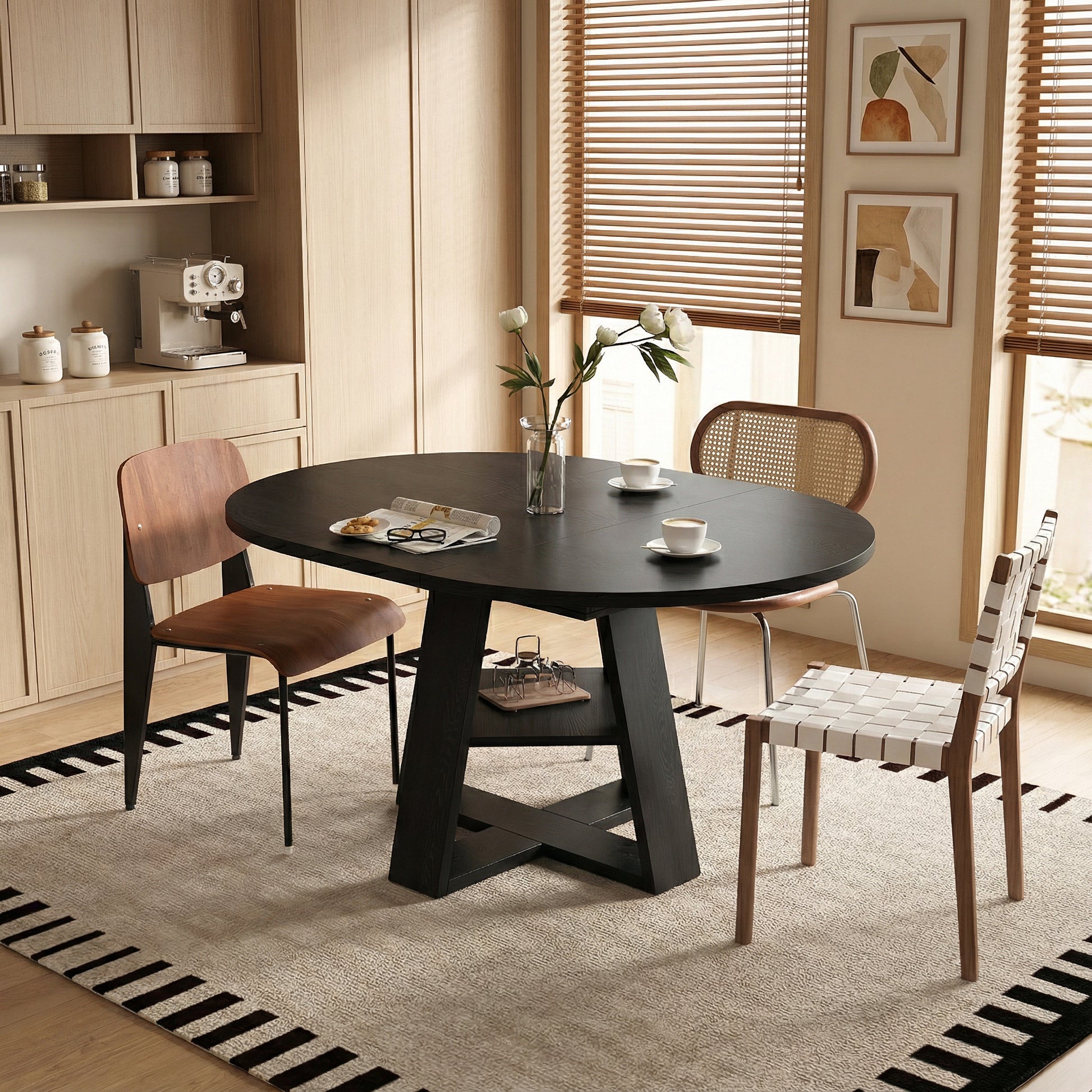 43" -59" Extendable Round Dining Table for 4-8 - Black - primary color shot