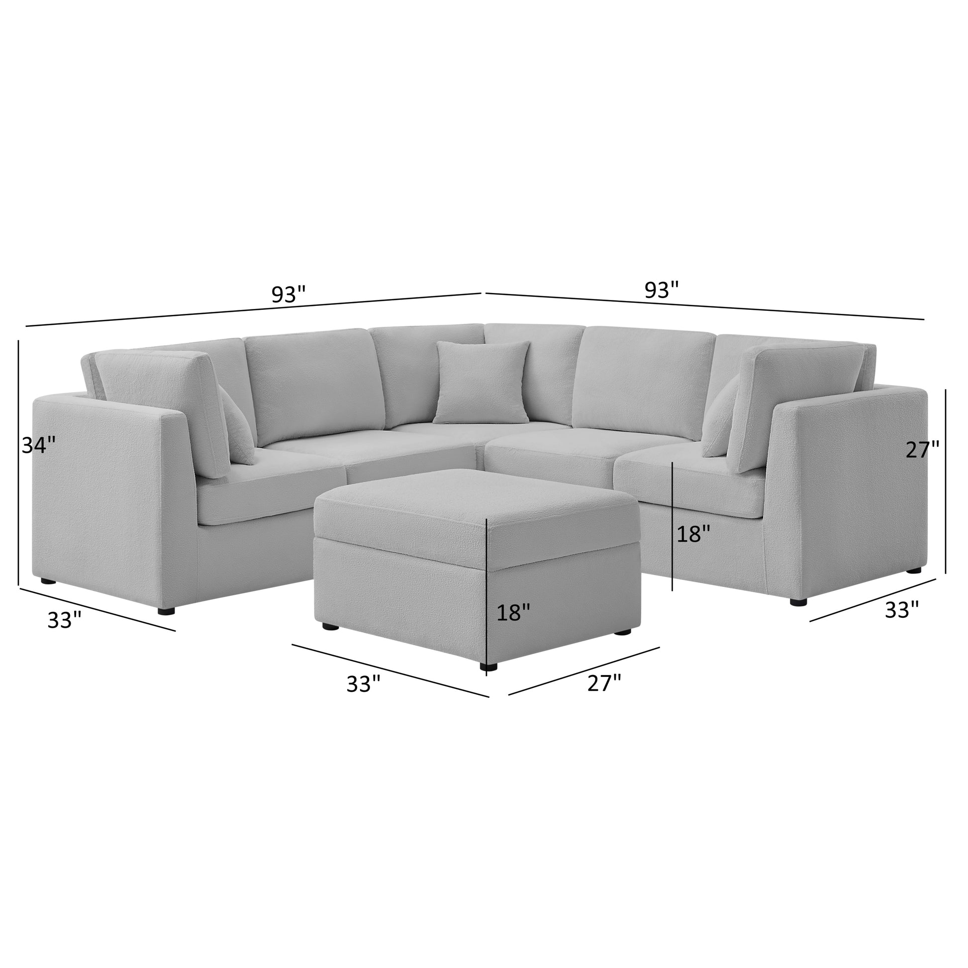 Chauncy 6-PC Sectional in Gray with Performance Fabric, Modular Seating for Modern Living Rooms - detail view 4