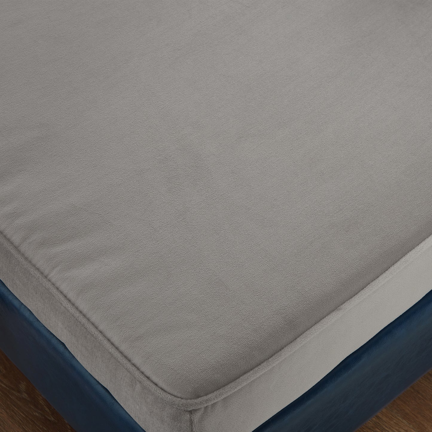 65" Storage Chaise Lounge Sofa Navy Blue PU & Light Gray Velvet - Blue & Grey - detail view 5