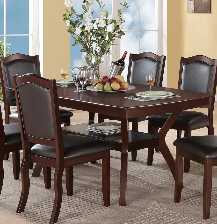Charlotte Traditional Solid Wood Dining Chairs with Leatherette Padded Seats Set of 2 , Dark Brown