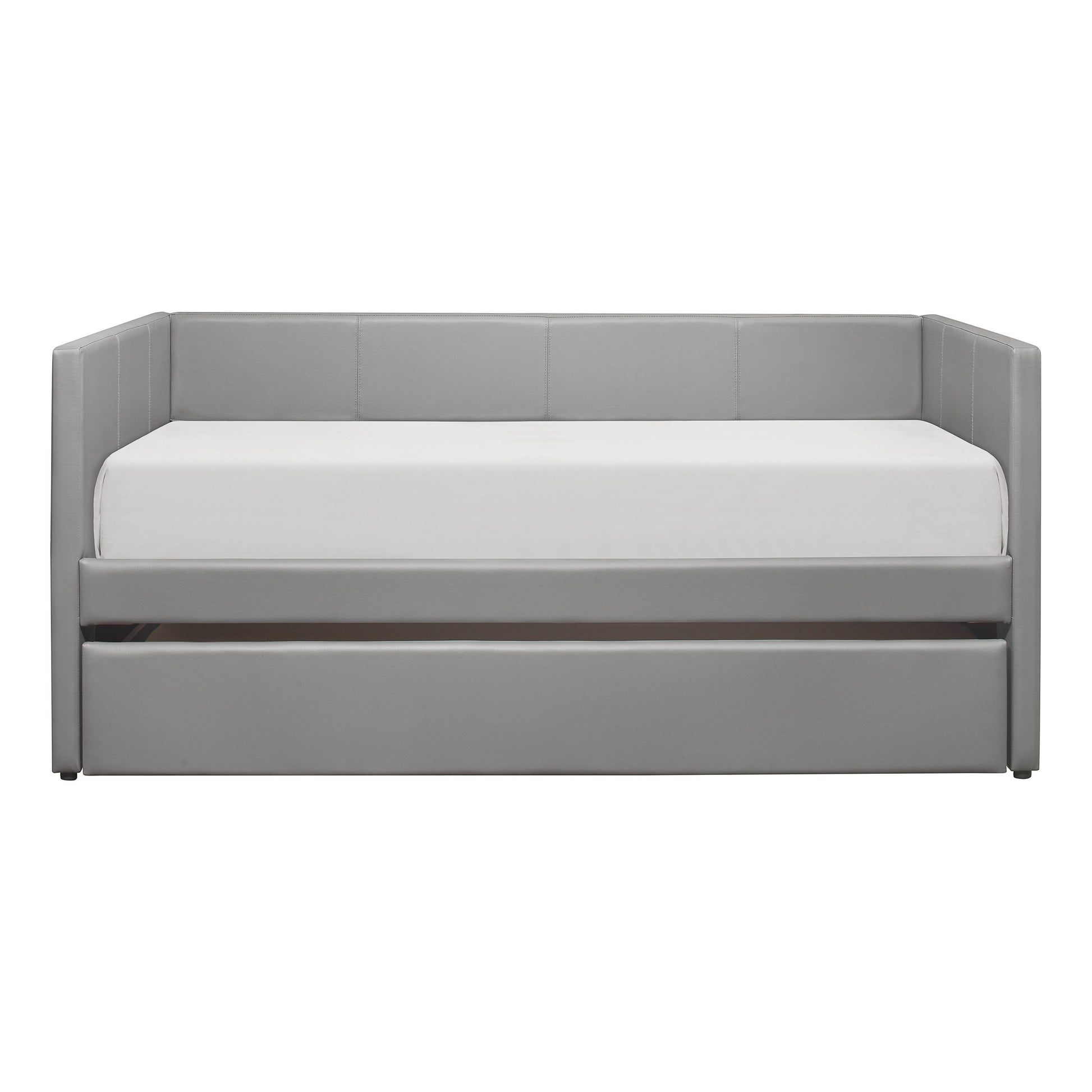 Laken Gray Faux Leather Contemporary Daybed with Trundle