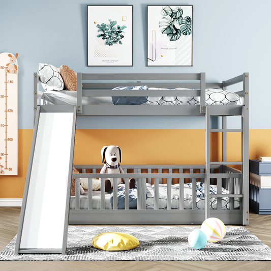 Augusta Twin Over Twin Bunk Bed with Slide and Ladder,Gray