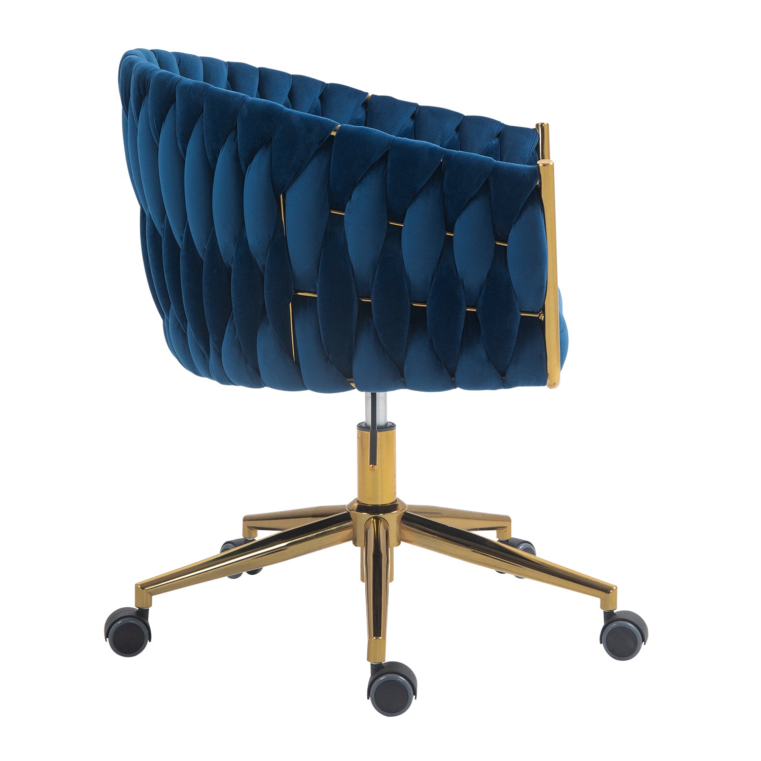 Stylish Blue Hand-Woven Backrest Office Chair with Wheels, Height Adjustable & 360° Swivel
