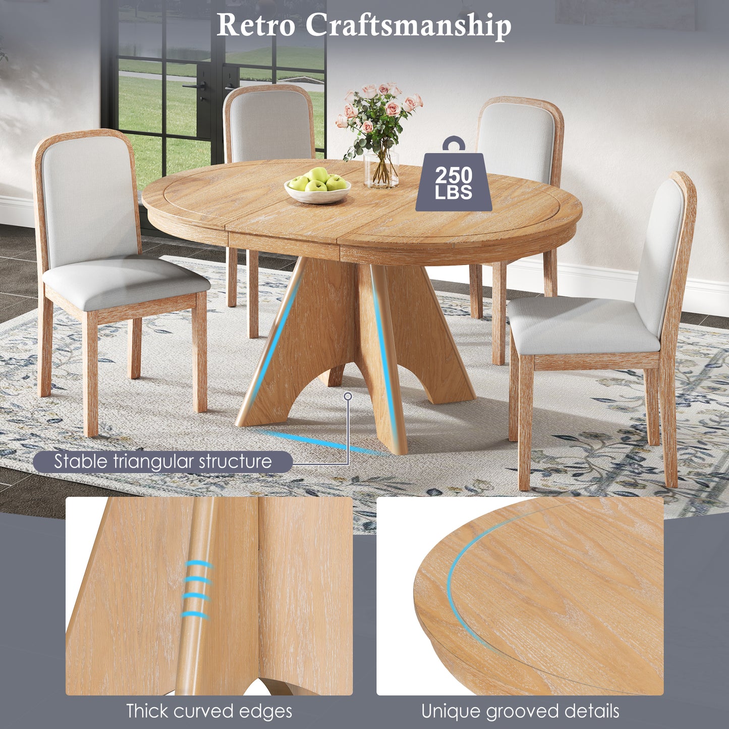 TREXM Vintage Extendable Dining Table for 4-6 - Natural - detail view 4