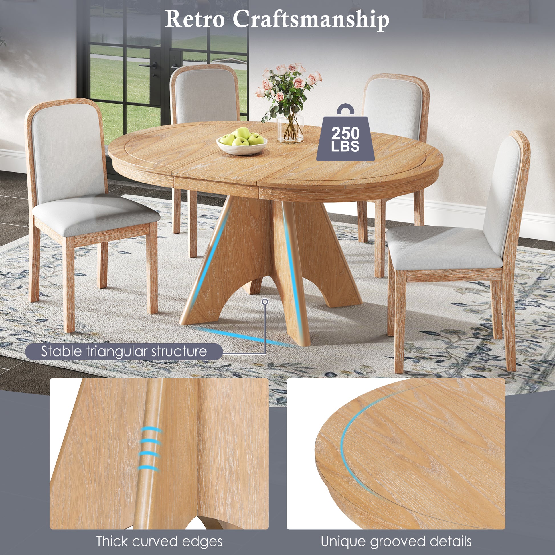 TREXM Vintage Extendable Dining Table for 4-6 - Natural - detail view 4
