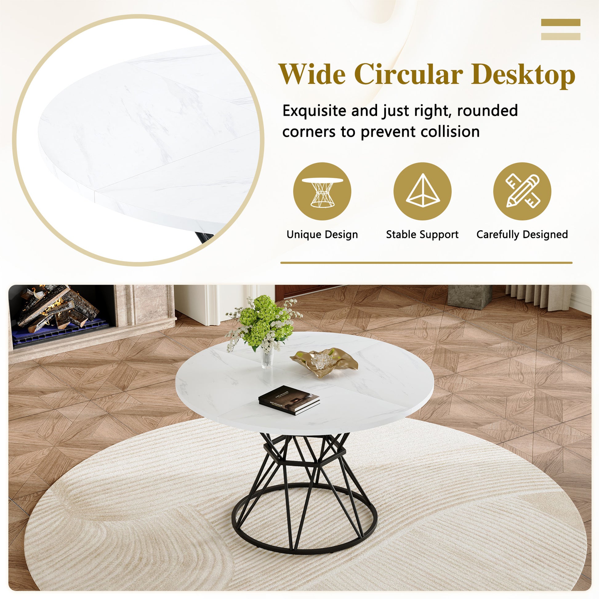 A Circular Dining Table with a Diameter of 47" - White & Black - detail view 7
