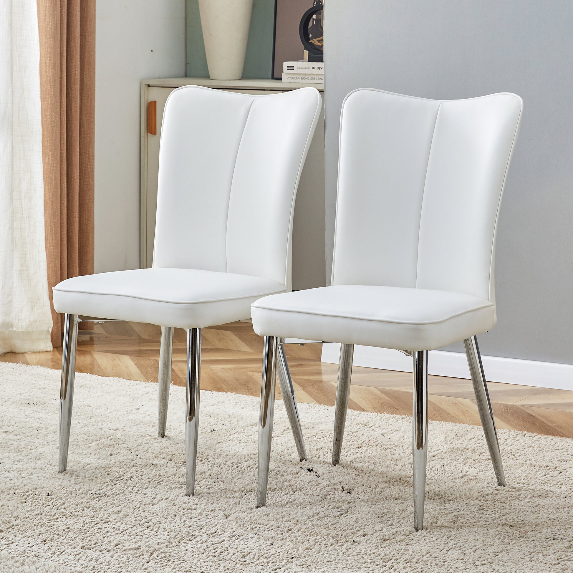 White PU Leather Dining Chairs with Silver Legs (set of 2) - detail view 4