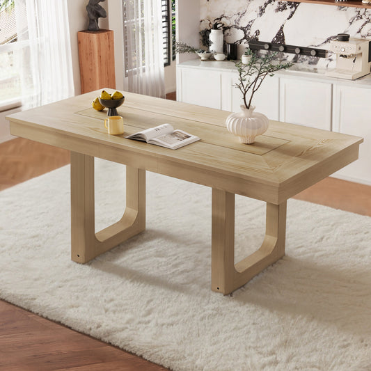 60 to 78 In, Extendable Dining Table, Farmhouse Wooden Kitchen Table with Removable Leaf, Seats 4–8, Natural - detail view 2