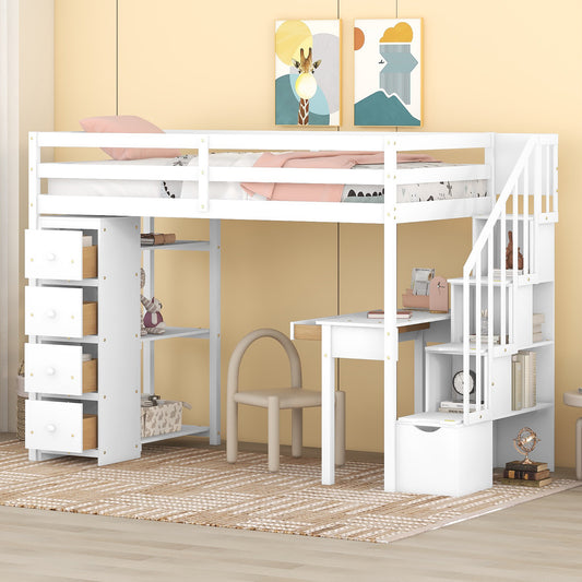 Twin Size Loft Bed with Storage Drawers - White - primary color shot
