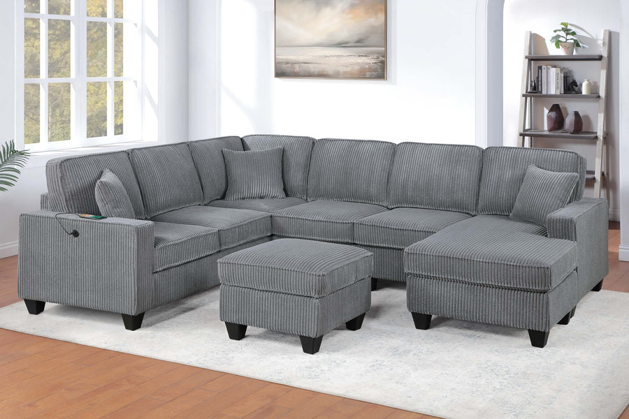 LAF Loveseat With USB Port Modern style 5pc Sectional Set Corner Wedge Armless Chair Cocktail Ottoman RAF Loveseat With Storage Fog Finish - primary color shot