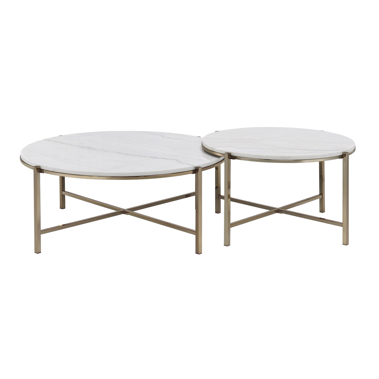 White Marble Steel Frame Nesting Tables with Wood Legs - detail view 3
