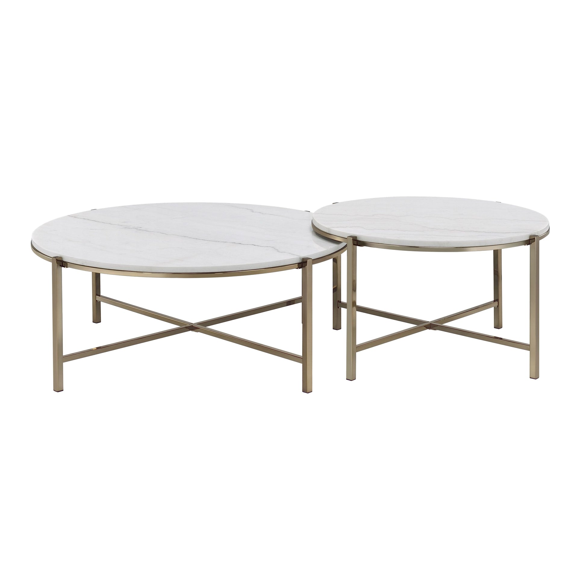White Marble Steel Frame Nesting Tables with Wood Legs - detail view 3