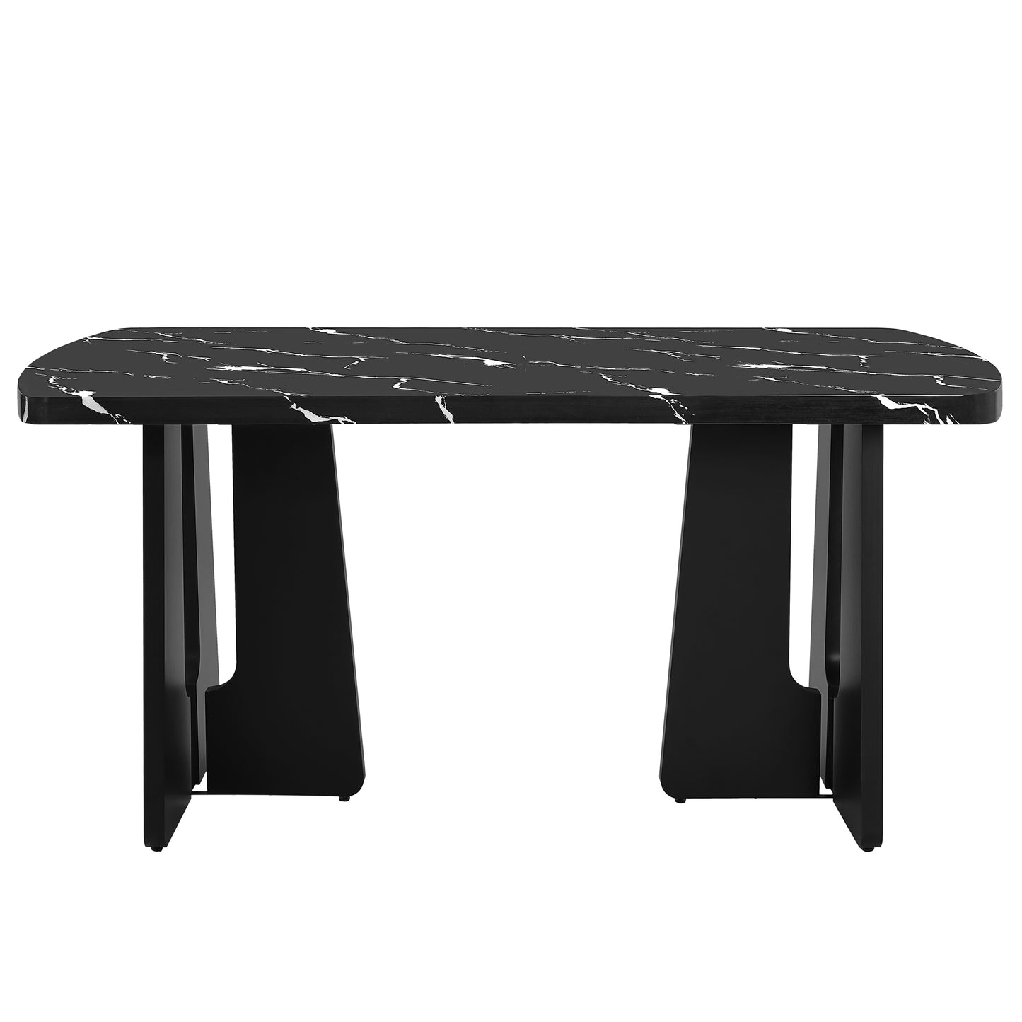 63' Modern Faux Marble Dining Table - Black/white Marble Top with Sturdy Geometric Legs, Stylish Kitchen & Dining Room Table for Dining - detail view 6