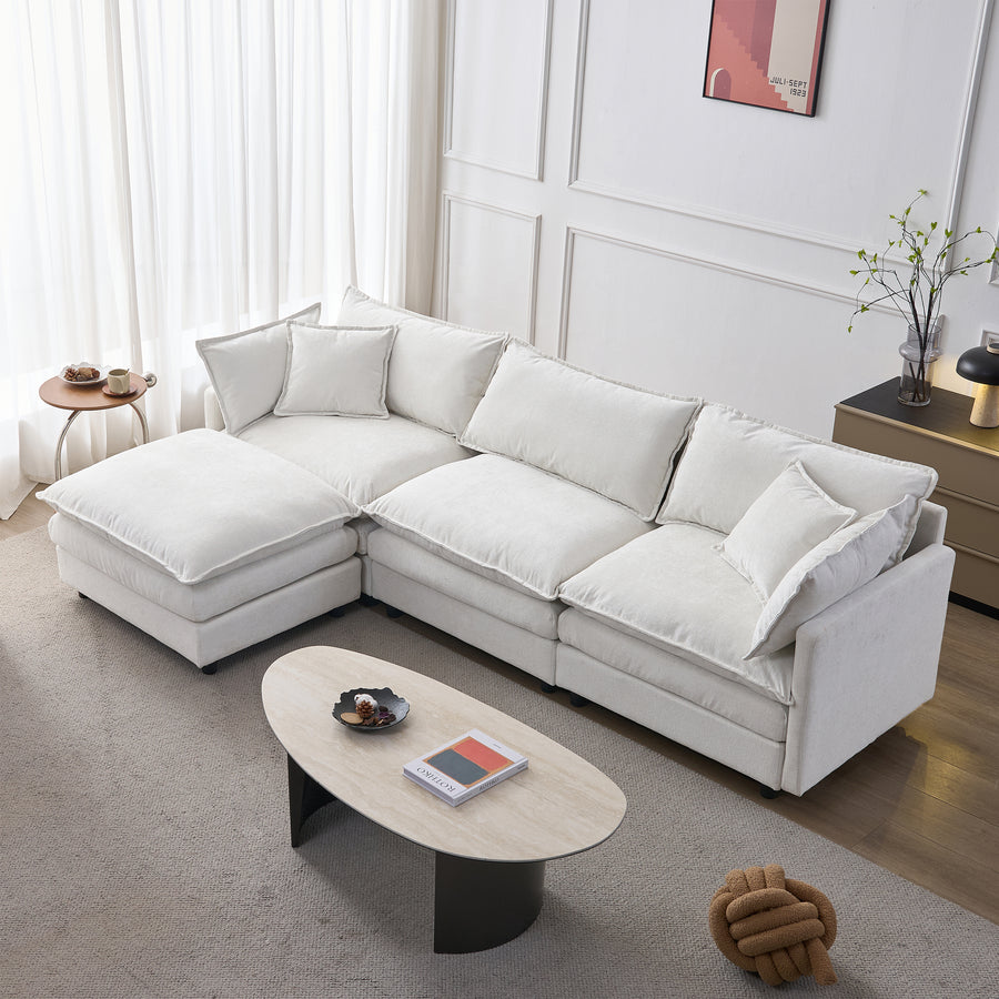 105' Modular Sectional Couch,Upholstered Soft Chenille Fabric Sofa,3 Seater with Ottoman L Shape Sofa Beige - primary color shot