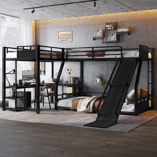 L-Shaped Metal Bunk Bed (top Bed: Twin - Black - primary color shot