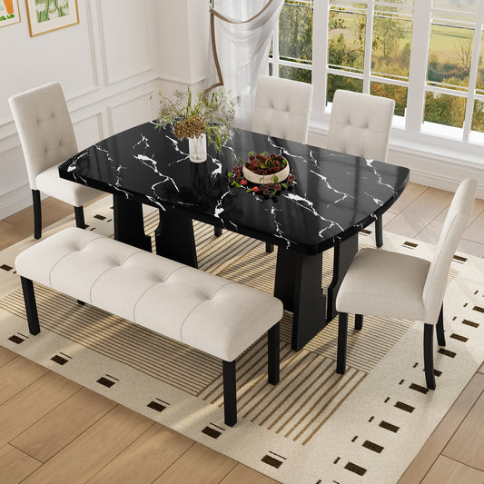 6 Piece Modern Dining Table Set - Beige,black - primary color shot