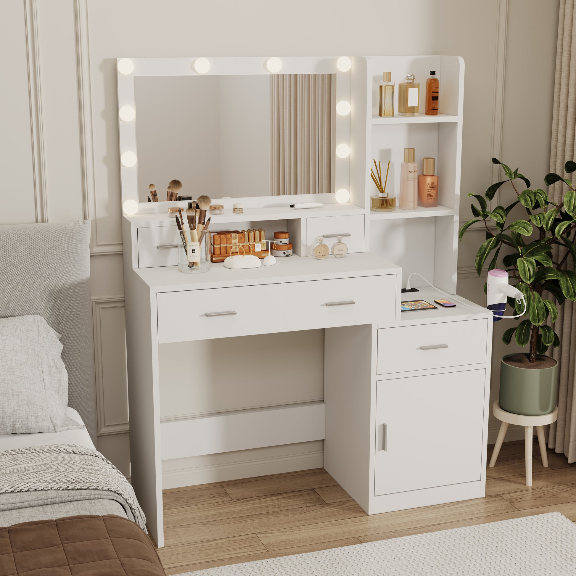 Angie Contemporary Bedroom Vanity, White