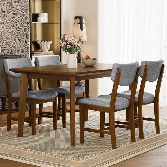 Rustic 5-Piece Dining Set - 1 Solid Wood Table + 4 Upholstered Chairs - Walnut - detail view 2