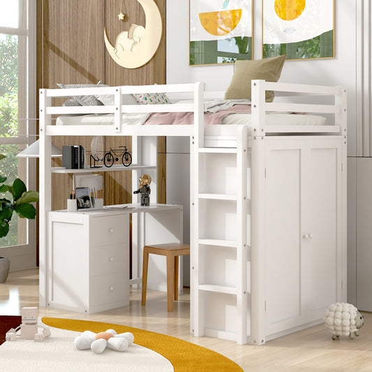 Twin Size Loft Bed with Drawers - White - detail view 2