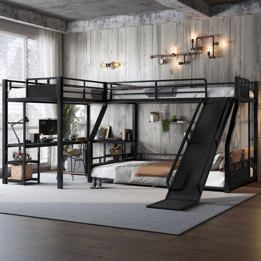 L-Shaped Metal Bunk Bed (top Bed: Twin Xl - Black - primary color shot