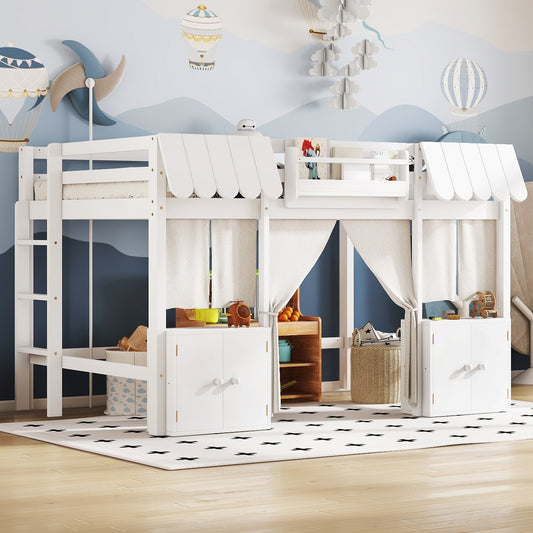 Full Loft Bed with Built-in Bookshelf - White - primary color shot