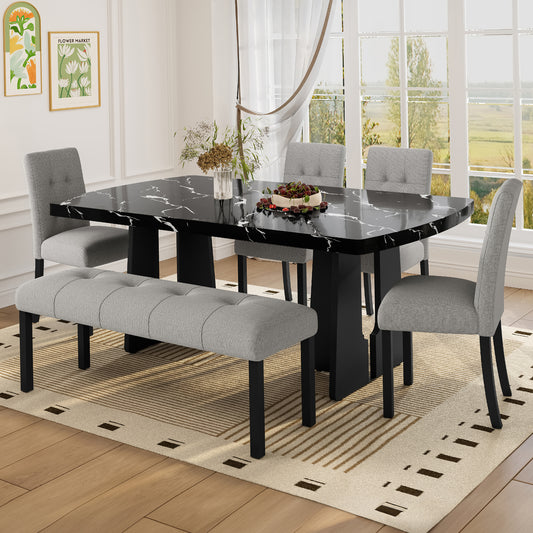 6 Piece Modern Dining Table Set - Black+ Gray - detail view 2