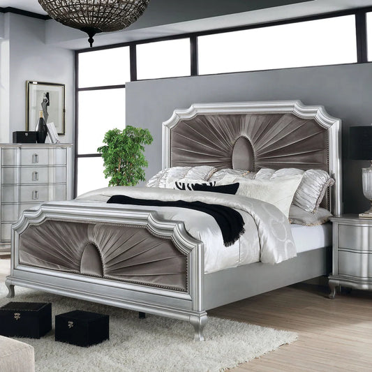 Aalok Glam Style King Bed in Warm Gray