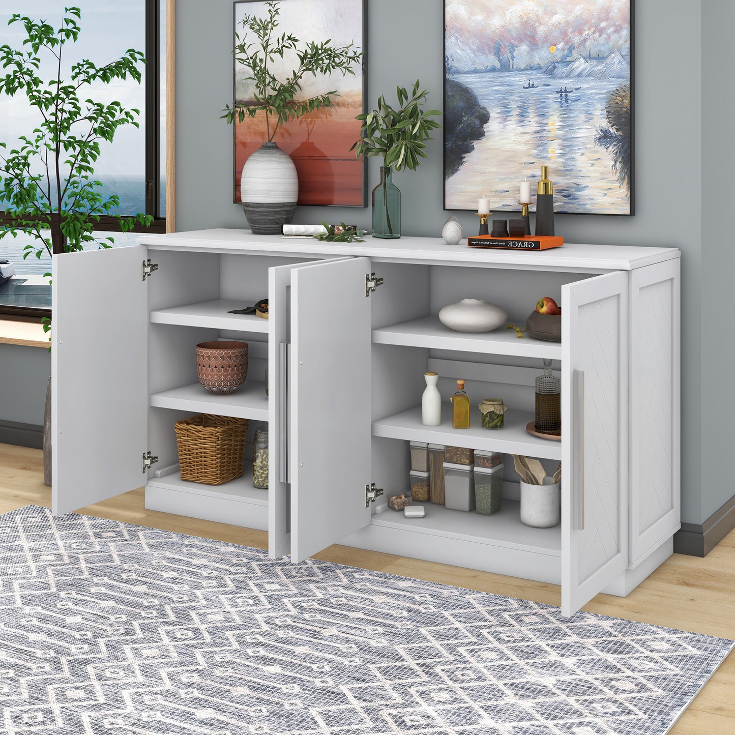 TREXM Sideboard Buffet Cabinet with Storage - White - detail view 4