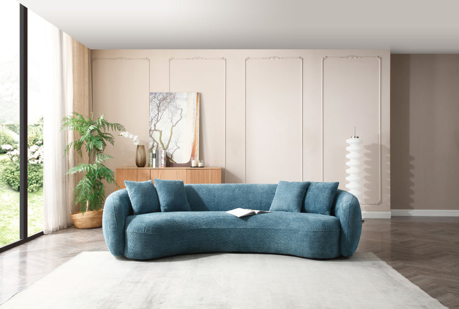 102'' Boucle Sofa Modern Sectional Half Moon Leisure Sofa Curved Sofa Teddy Fleece Velet Blue - detail view 4