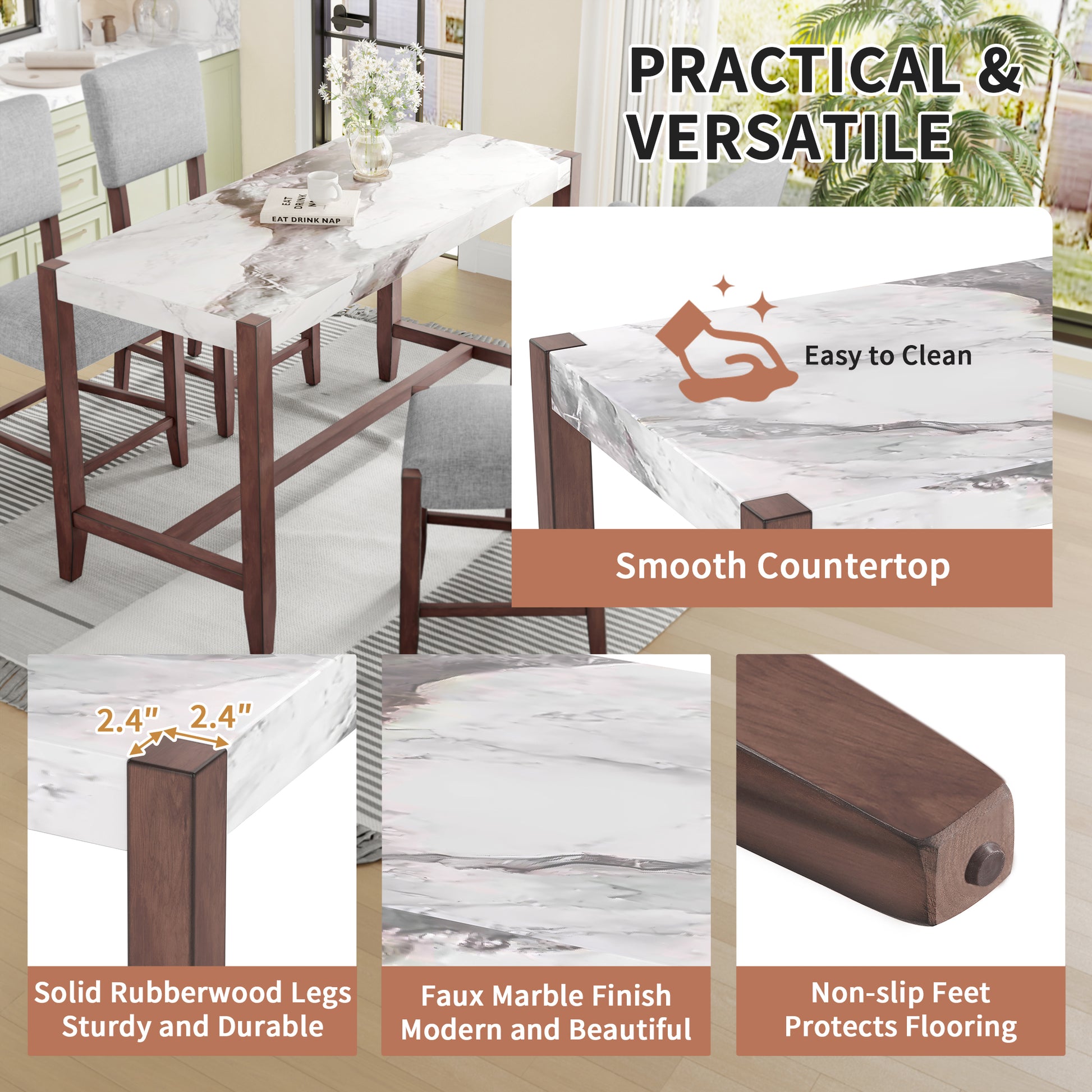 5-Piece Counter Height Dining Set - White+gray - detail view 5