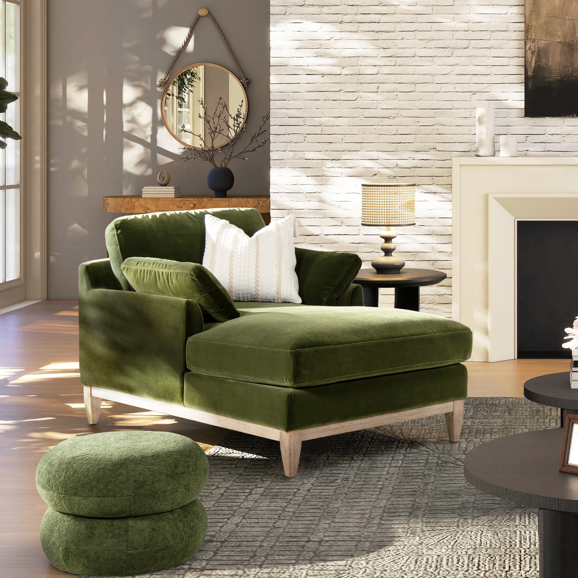 Pasadena Modern Farmhouse Chaise Lounge Chair - Green - detail view 2