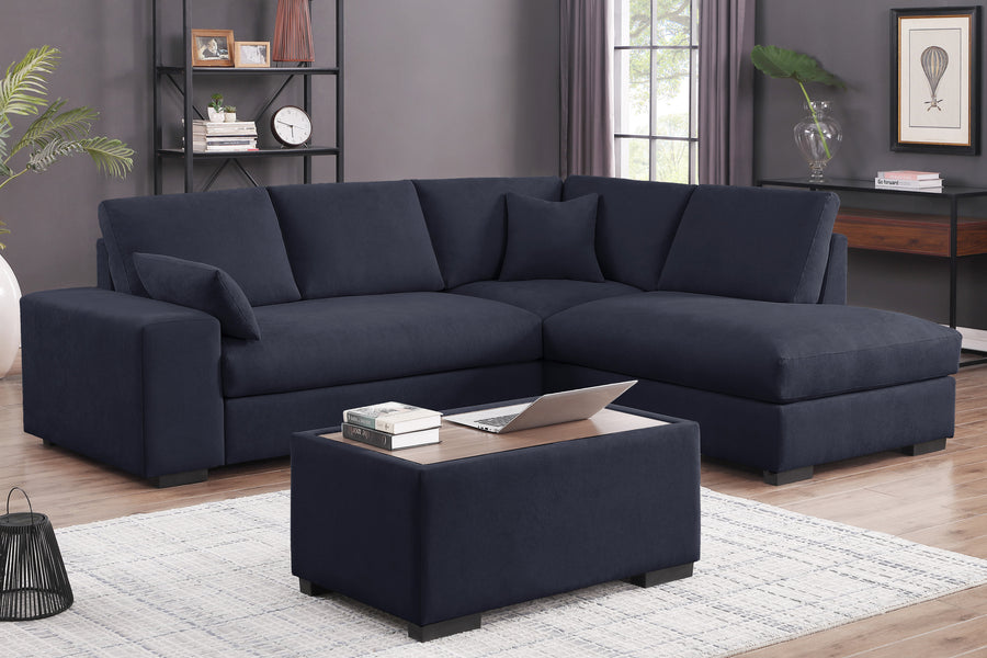Joshua 100'W Dark Gray Woven Fabric Sectional Sofa with Right Facing Chaise and Console Ottoman - primary color shot