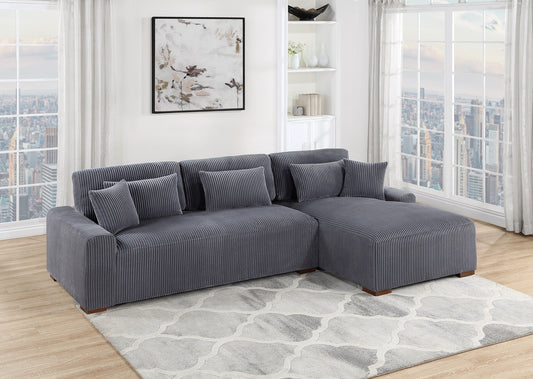 Modern 2pc Sectional Set XL Plush Corduroy Fabric Dark Gray LAF Sofa RAF Chaise Living Room Couch - primary color shot