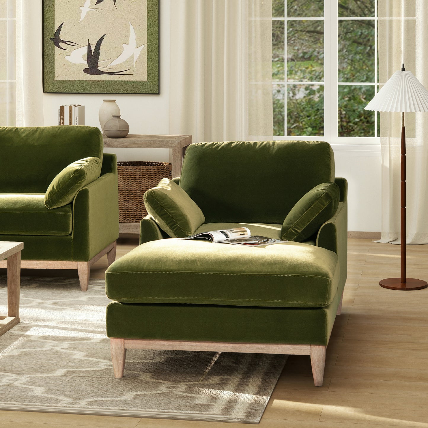 Pasadena Modern Farmhouse Chaise Lounge Chair - Green - primary color shot