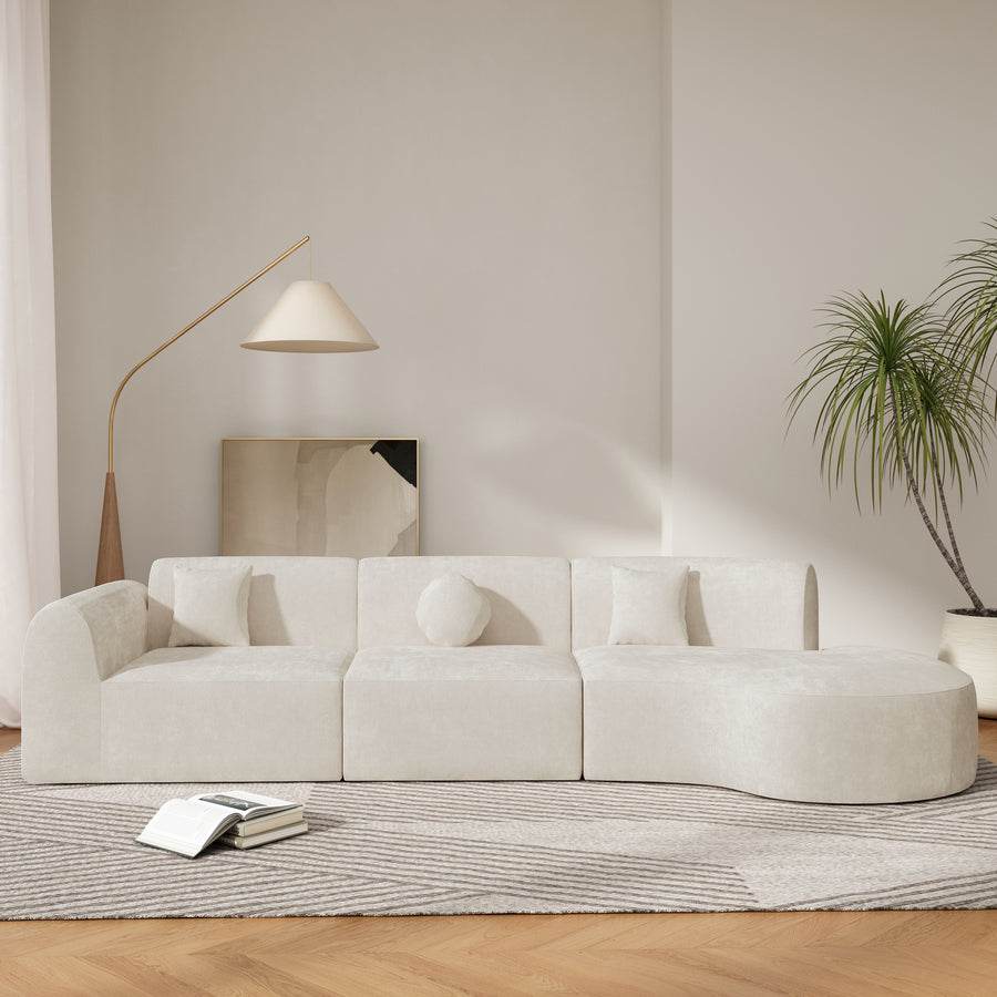 140' Modern Curved Sectional Sofa with High-Density Fully Compressed Sponge and Chaise Lounge, 3-Piece Set, Fully Assembled Right Hand Facing, Perfect - primary color shot
