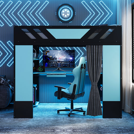 Full Size Wood Loft Bed with - Black+blue - detail view 2