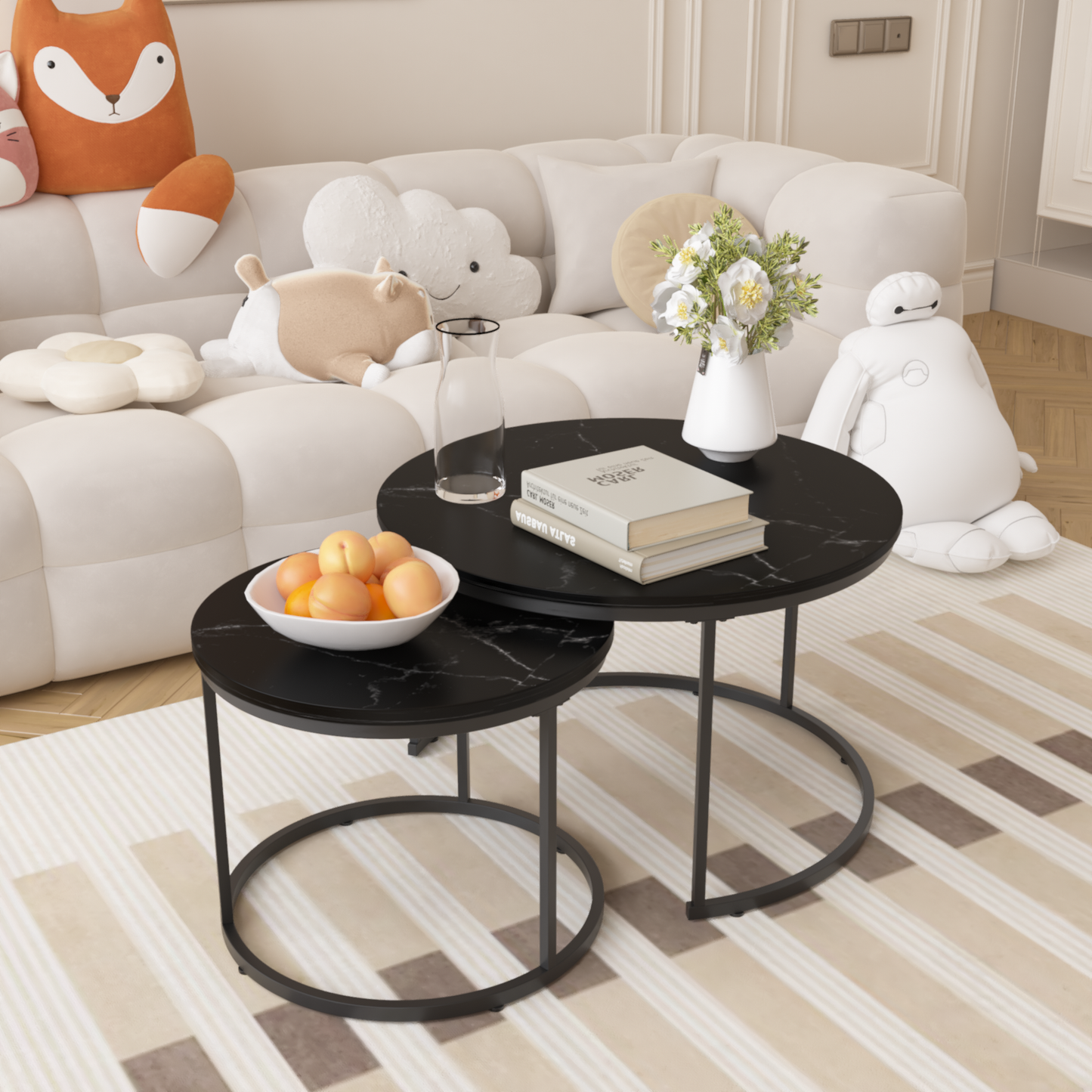 Black Wood+metal Steel Frame Nesting Tables with Black Legs - detail view 2