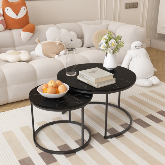 Black Wood+metal Steel Frame Nesting Tables with Black Legs - detail view 2