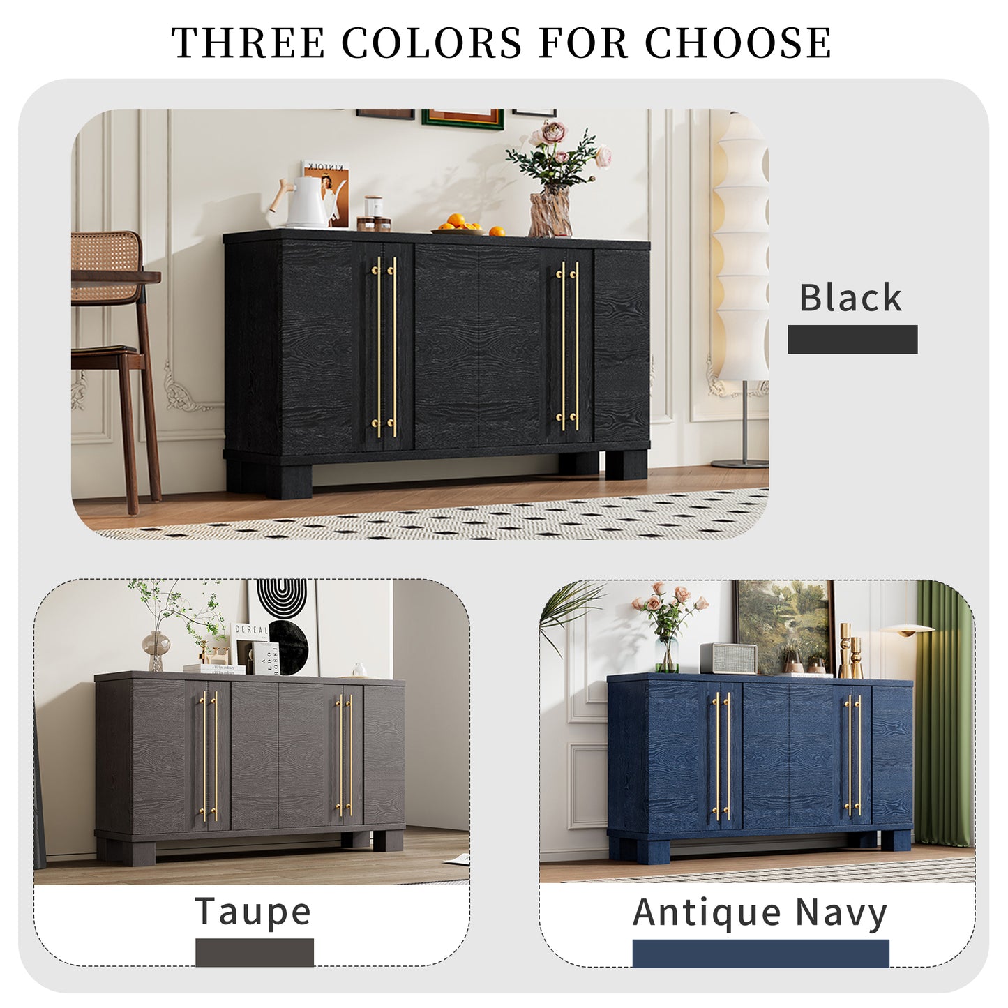 TREXM Sideboard Buffet Cabinet with Storage - Black - detail view 8