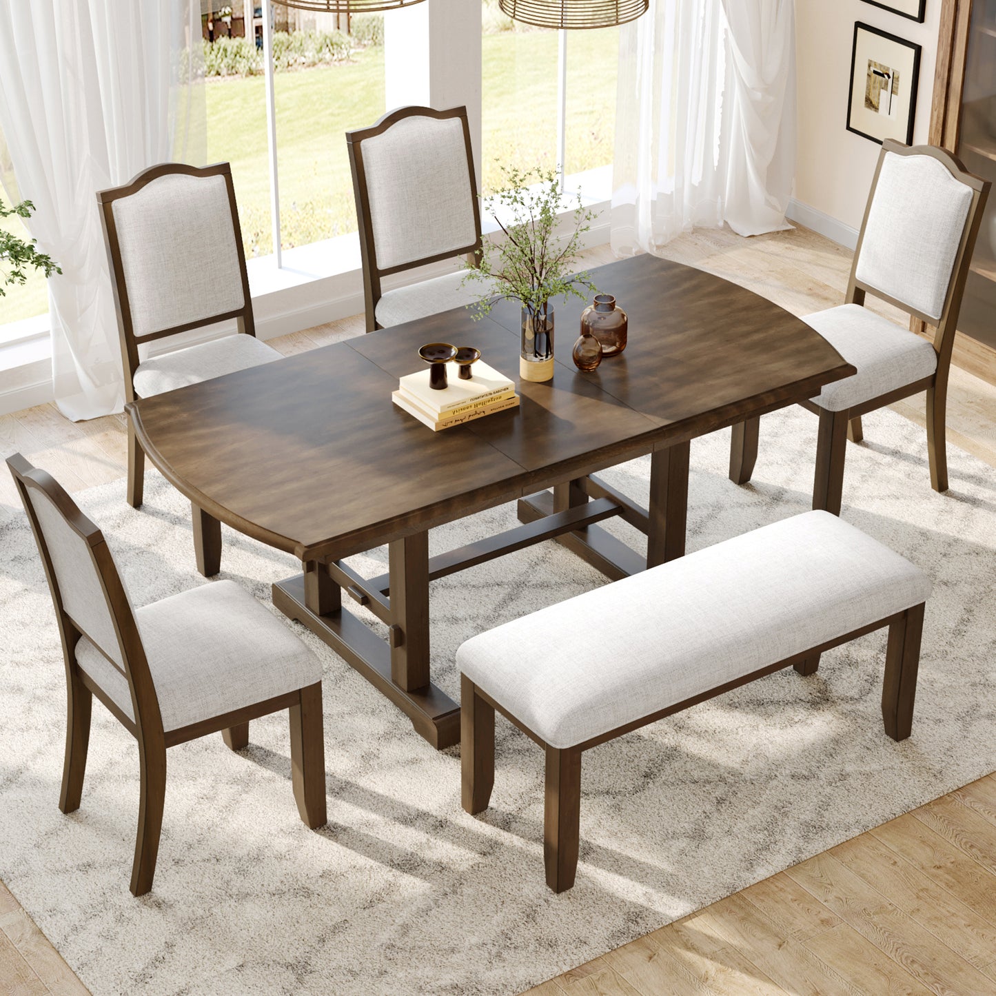 6-Piece Dining Table Set - Beige+brown - primary color shot
