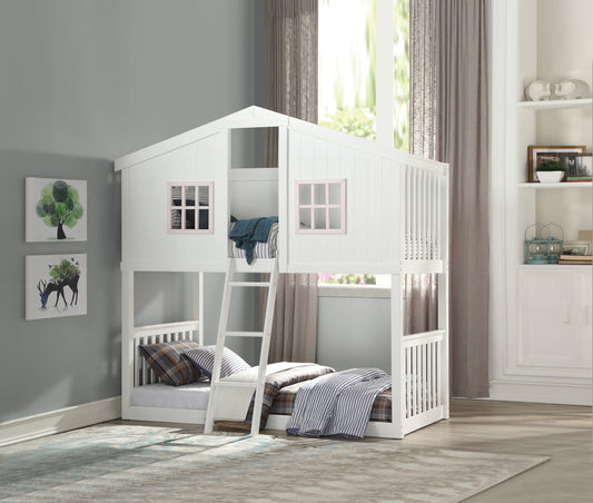 Rohan White & Pink Finish Cottage Twin/Twin Bunk Bed