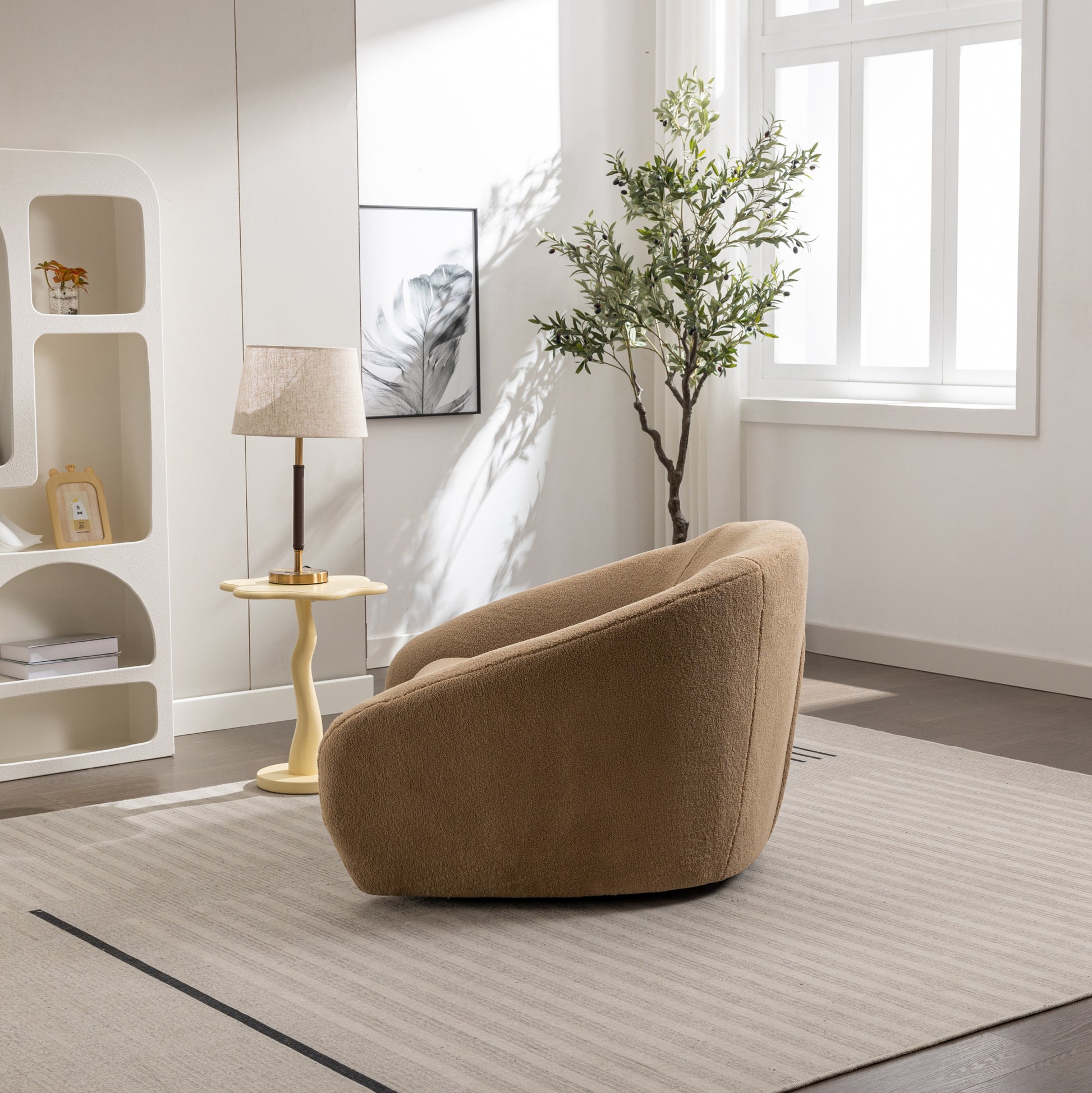 Luzern Modern Upholstered Accent Chair, 360° Swivel, Camel