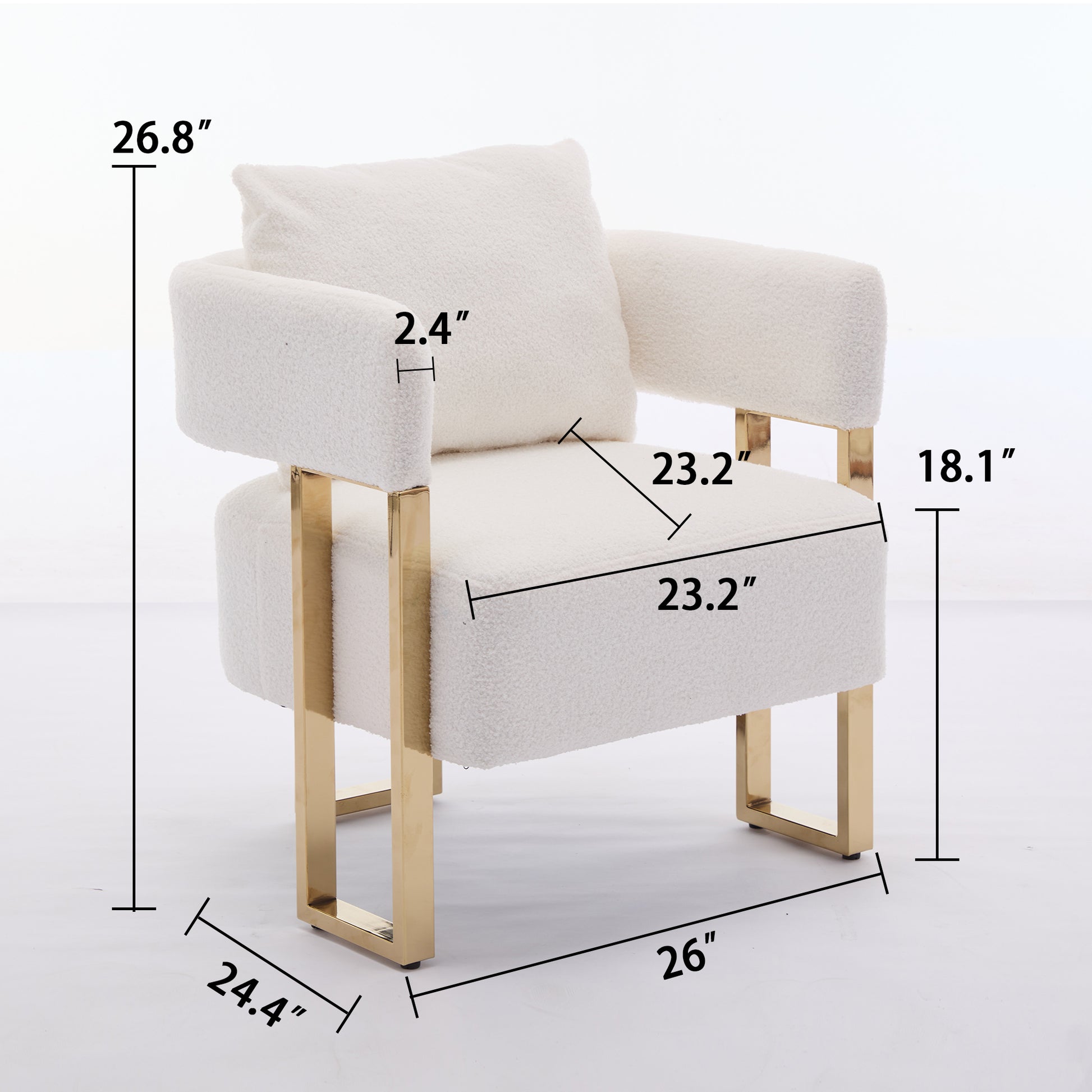 White Bouclé Steel Frame Accent Chair with Gold Legs - detail view 3